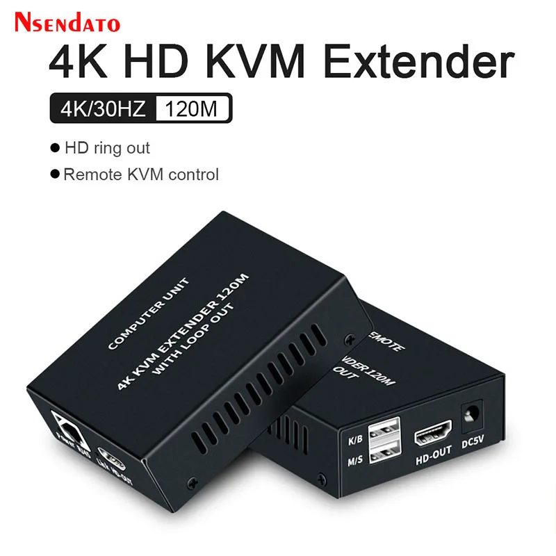 

Комплект KVM-удлинителя HDMI 4K на 120 м по Ethernet (RJ45 Cat5e/6) с передачей HDMI и USB для мыши и клавиатуры