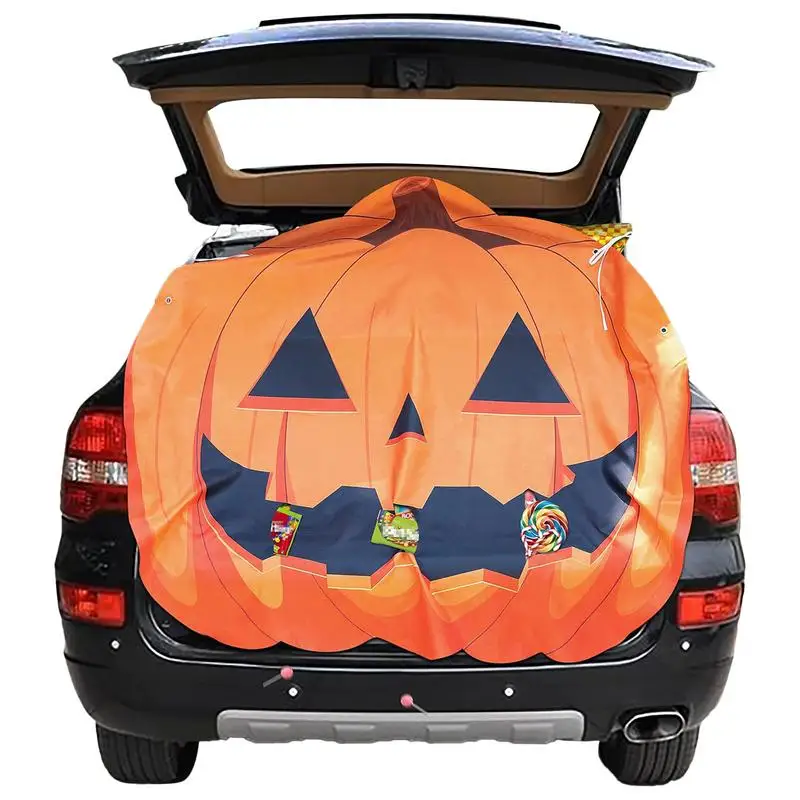 Trunk Decorating Kit For Outdoor Pumpkin Shaped Trunk Decorating Kit Spacious Candy Pockets Decorations Banner Easy Setup For