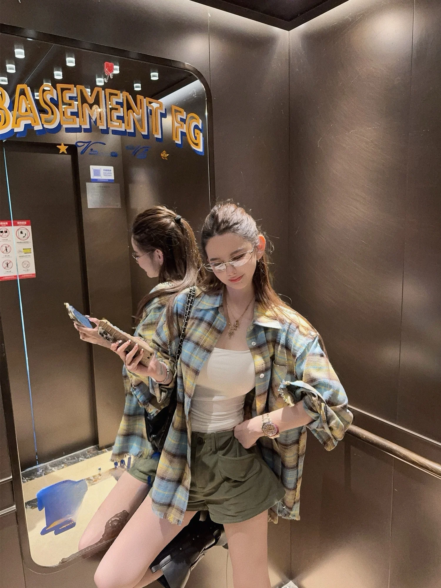 

Zhaochencen Vintage Plaid Loose Long Sve Women's irt Autumn Spring 2025 New Sle Casual Cotton Anti-Wrinkle irt