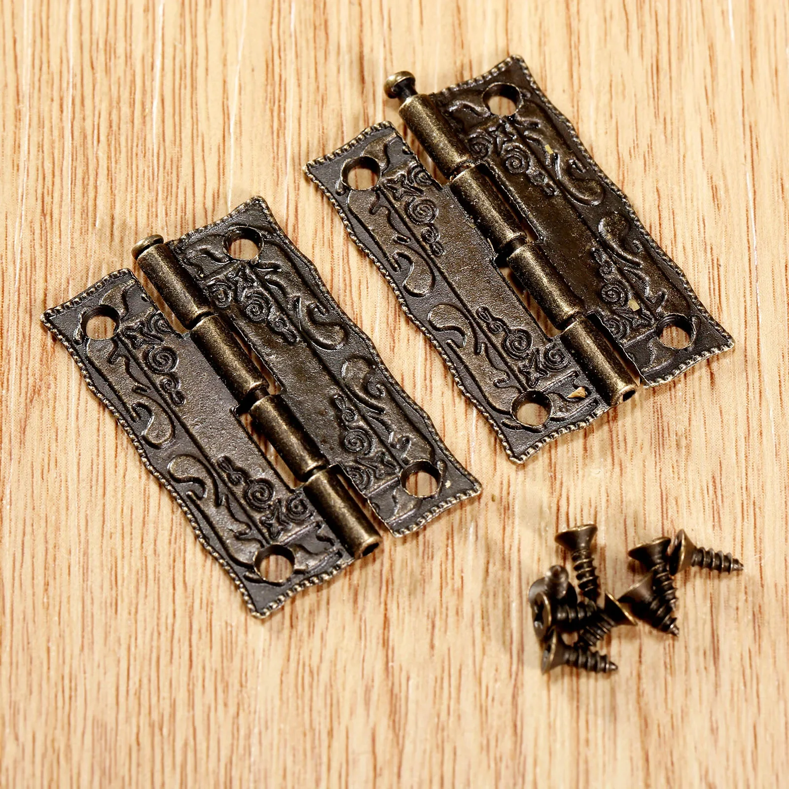 10pcs Hinges 36*23mm Iron Antique Bronze Zinc Iron Decorative screws Vintage Wooden Jewelry Box Cabinet Flower Pattern Hardware