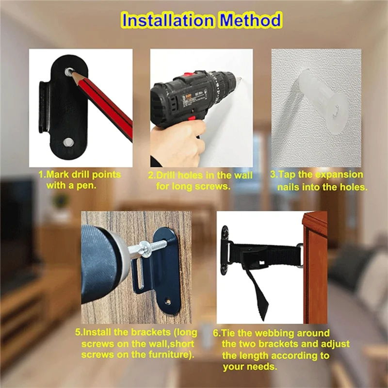 

Мебельные анкеры A23P, регулируемая сверхмощная система настенного монтажа, 2 комплекта ремней с защитой от опрокидывания землетрясения