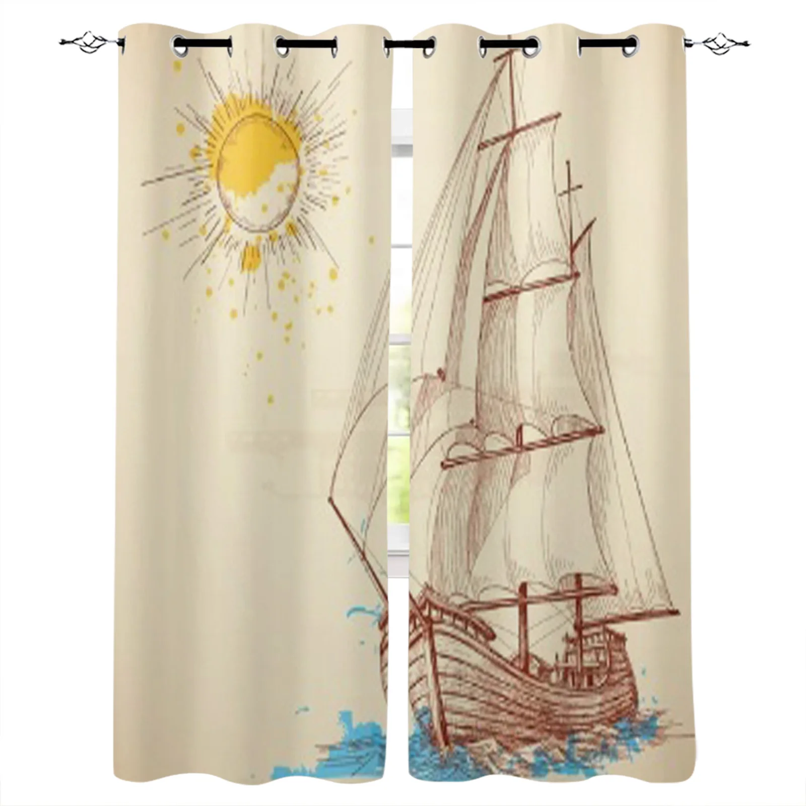 Sailing Boat Curtains For Living Room Decoration Window Blind Cloth Bedroom Kitchen Curtain For Home