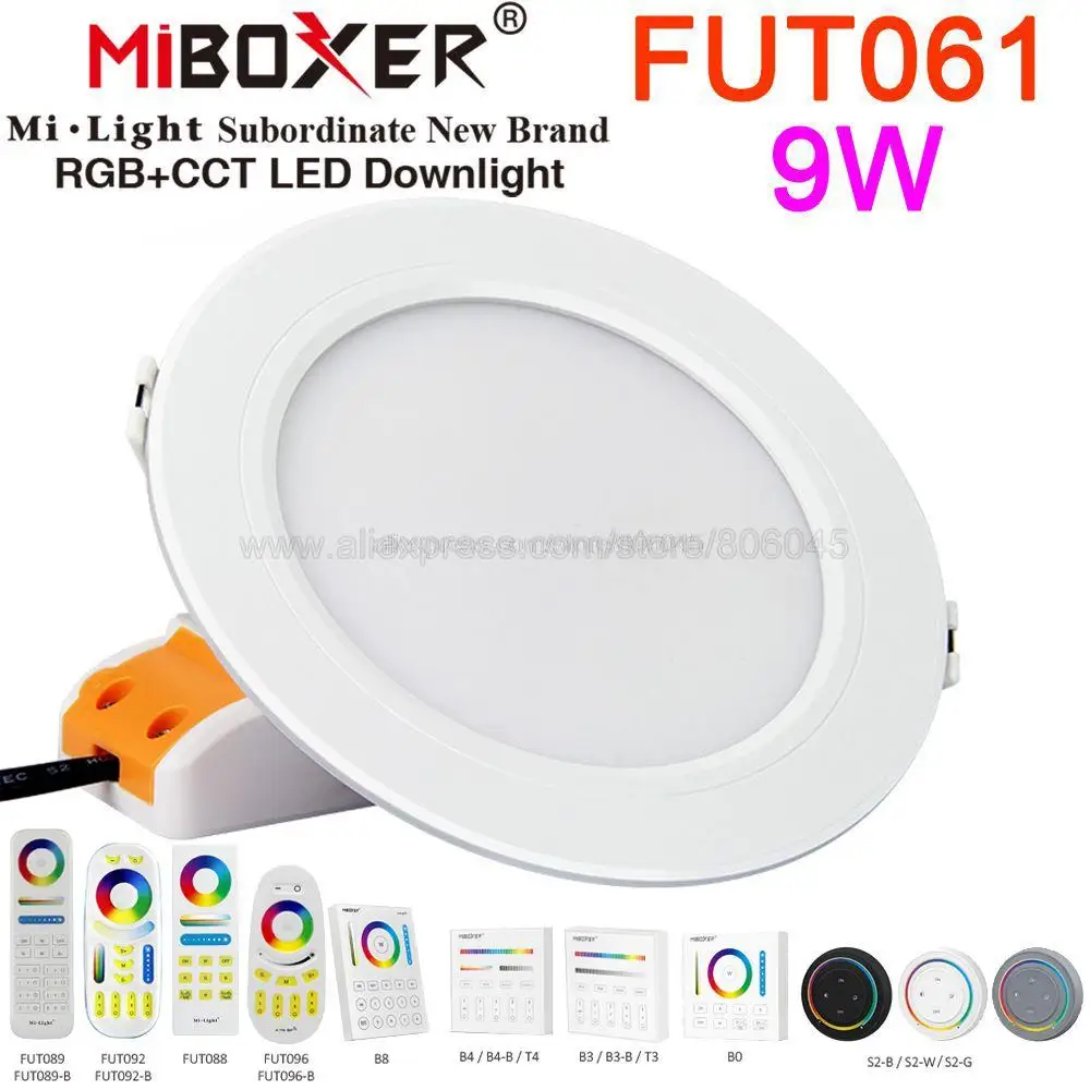 

MiBoxer FUT061 9W RGB+CCT LED Downlight Dimmable AC 110V 220V Recessed Downlight 2700K-6500K 2.4G RF Remote WiFi APP Control