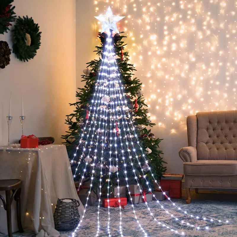 Lampki LED wodospad gwiazd, dekoracje świąteczne, lampki sznurkowe, ozdoby choinkowe do domu 2025 Navidad Natal Nowy Rok 2026