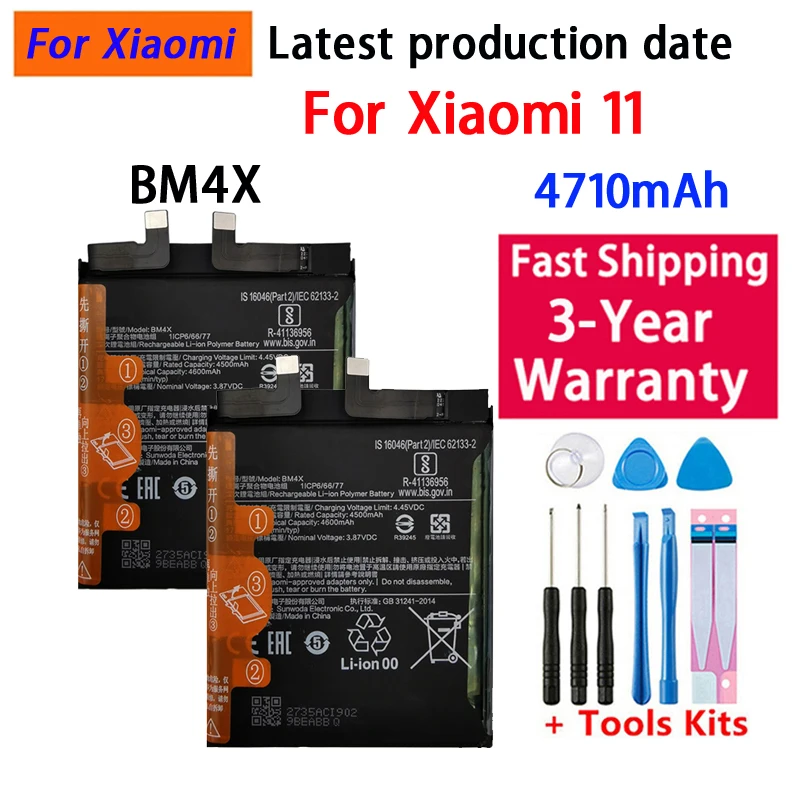 100% New High Quality Original BM4X 4710mAh Lithium Battery For Xiaomi 11 Mi11 Replace Phone Batteries Fast Shipping+Tools