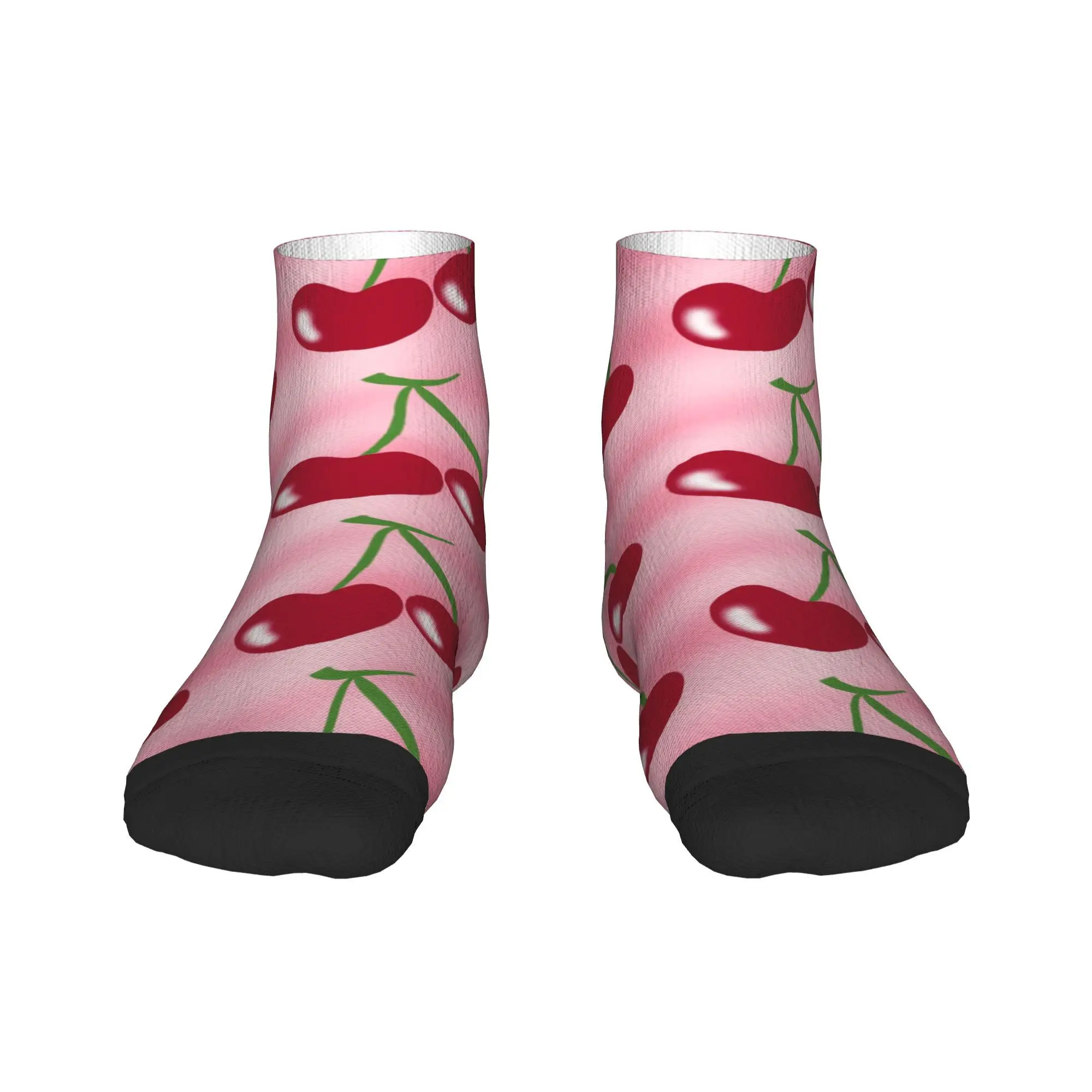 

Red cherry green stems pink Socks Harajuku Sweat Absorbing Stockings All Season Socks Accessories for Unisex Birthday Present