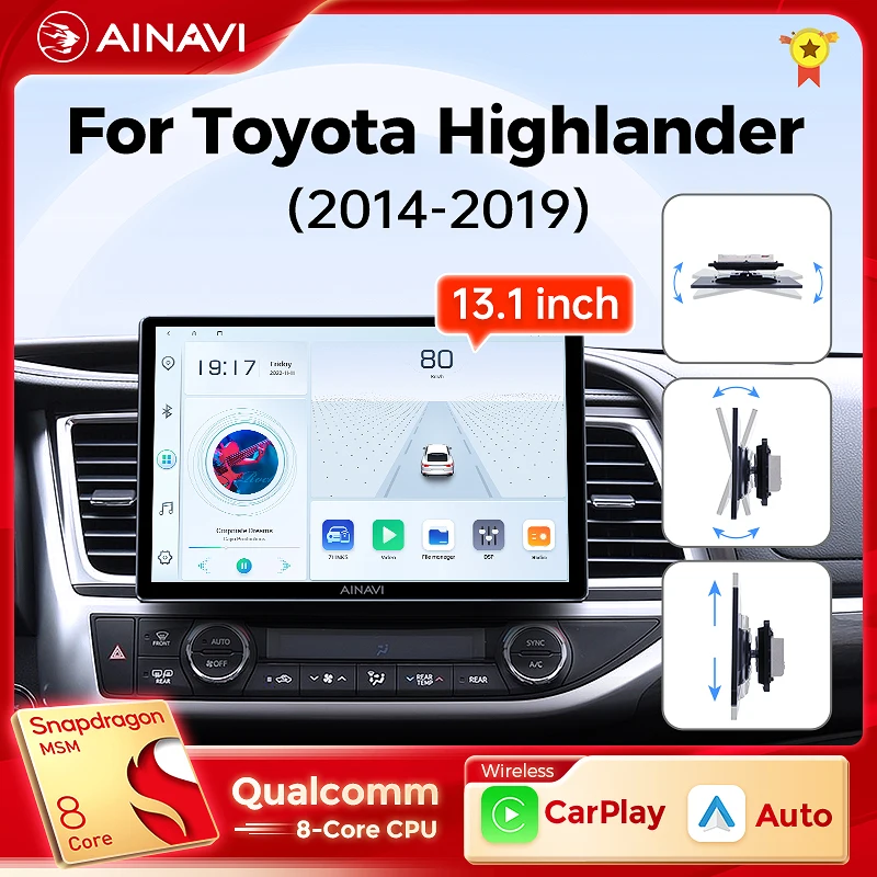 Ainavi 13.1Android13 Carplay Car Stereo Radio  For Toyota Highlander 2014 2015 2016 2017 2018 2019 Multimedia Player Navigation