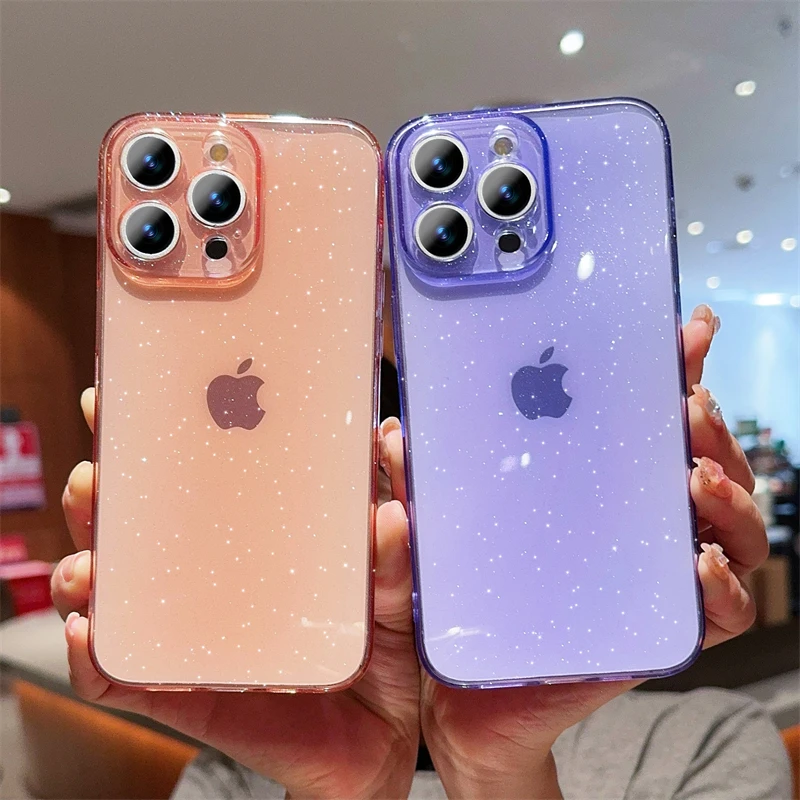 Luxury Bling Glitter Clear Soft Silicone Case For iPhone 16 15 14 Plus 12 13Mini 11 Pro XS Max X XR Transparent Shockproof Cover