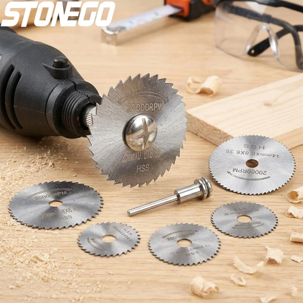 

7PCS HSS Rotary Tool Circular Saw Blades Set 3.2mm 6.0mm Shank Cutting Discs with Mandrel Mini Saw Blade for Wood Metal Cutting