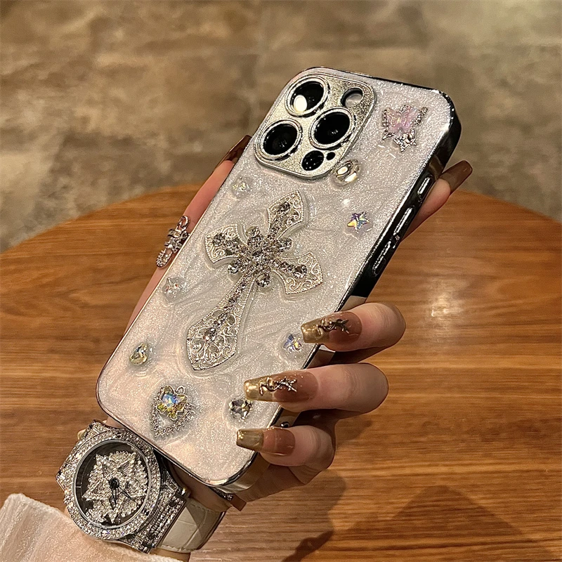 Casing ponsel pola timbul kulit, penutup warna Solid huruf emas populer modis untuk iPhone 15 14 13 12 Pro Max