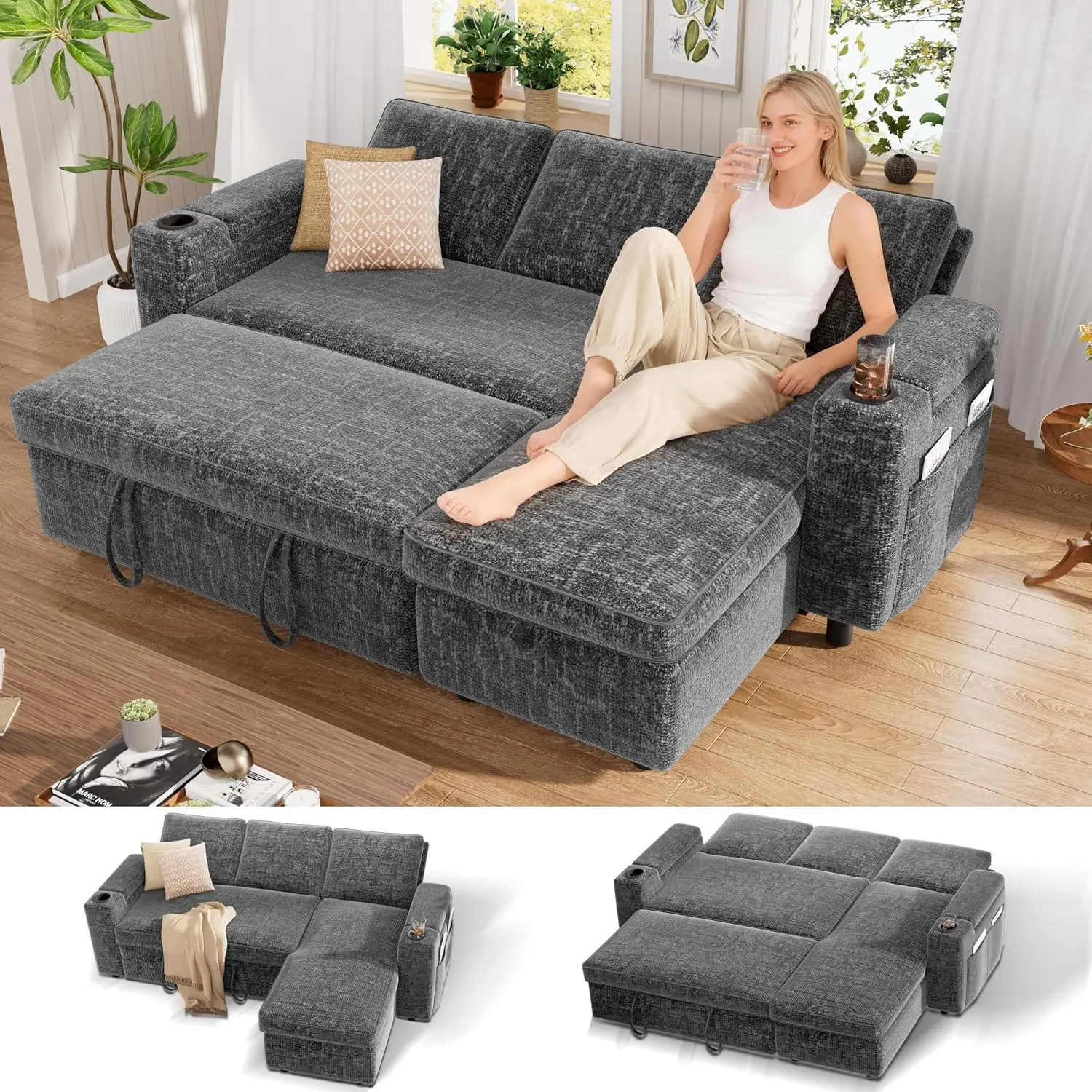 Chenille Sleeper Sofa Bed, 82