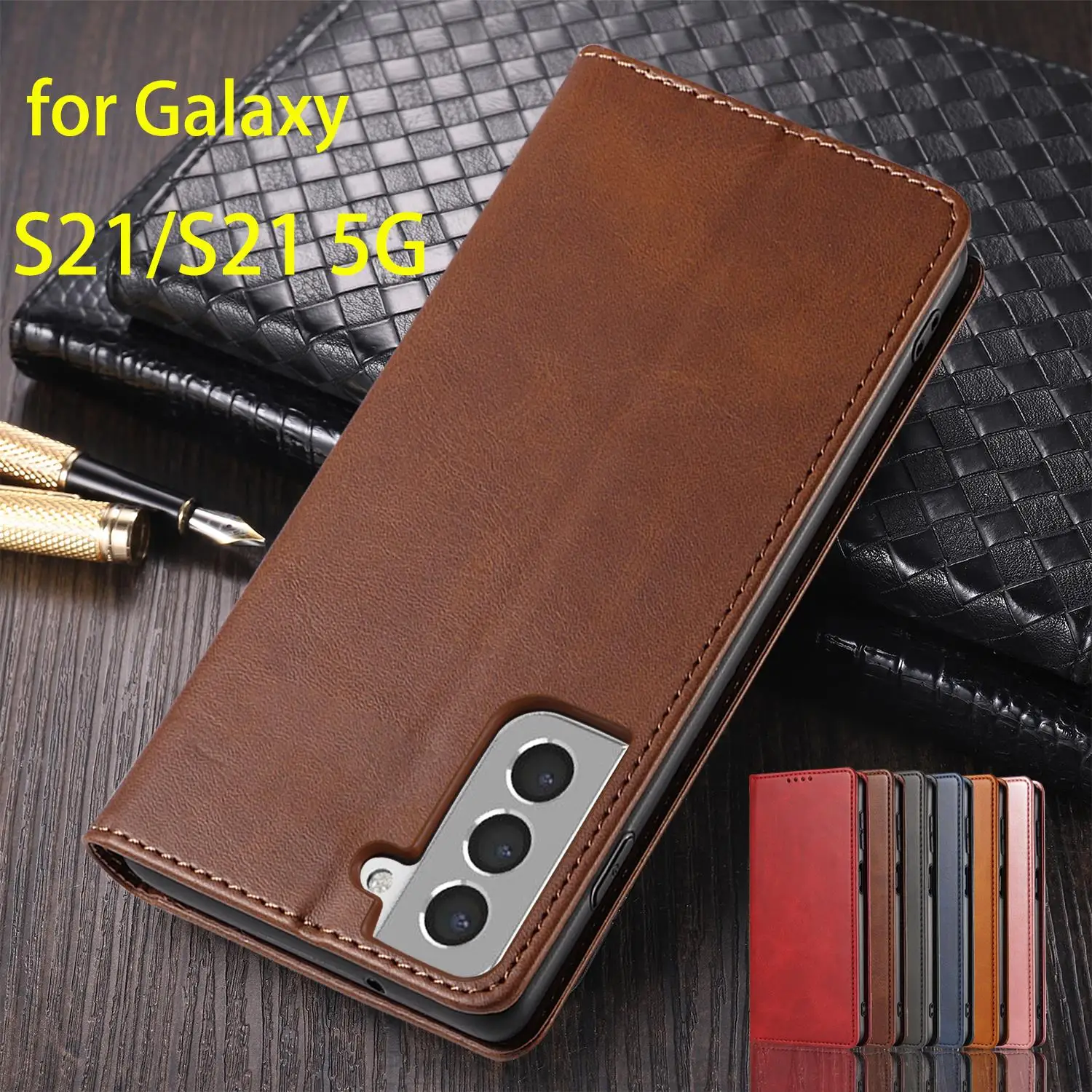 Magnetic Attraction Cover Leather Case for Samsung Galaxy S21 S 21 5G Flip Case Card Holder Wallet Case Fundas Coque