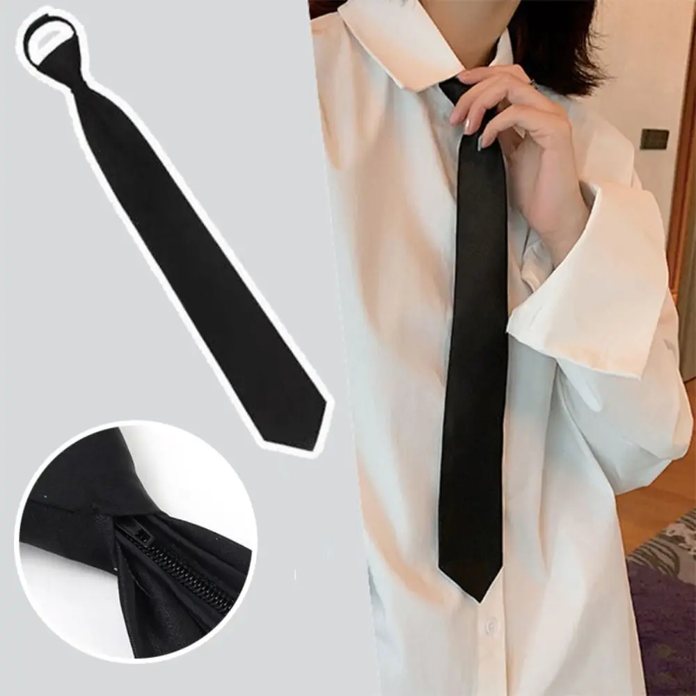 Hot Sale Unisex Uniform Black Tie Simple Clip on Suit Zipper Neckties Matte No-tie Lazy Neck Ties Students