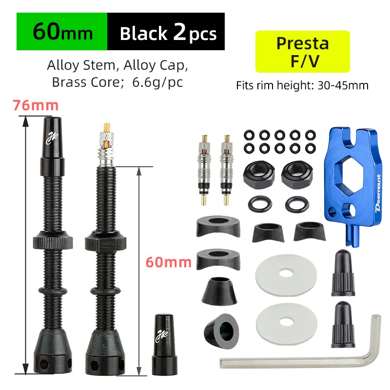 Fahrrad F/V Tubeless-Ventil 44 60 80mm mit optionalem Werkzeug für Gravel-Bikes, Aluminiumlegierung, Messingkern, Presta-Ventil, Fahrradteile
