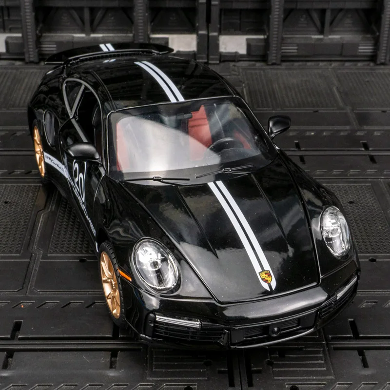 1:24 911 Turbo S alloy car model, doors can be opened, children's sound and light toys can be given as birthday gift to friends