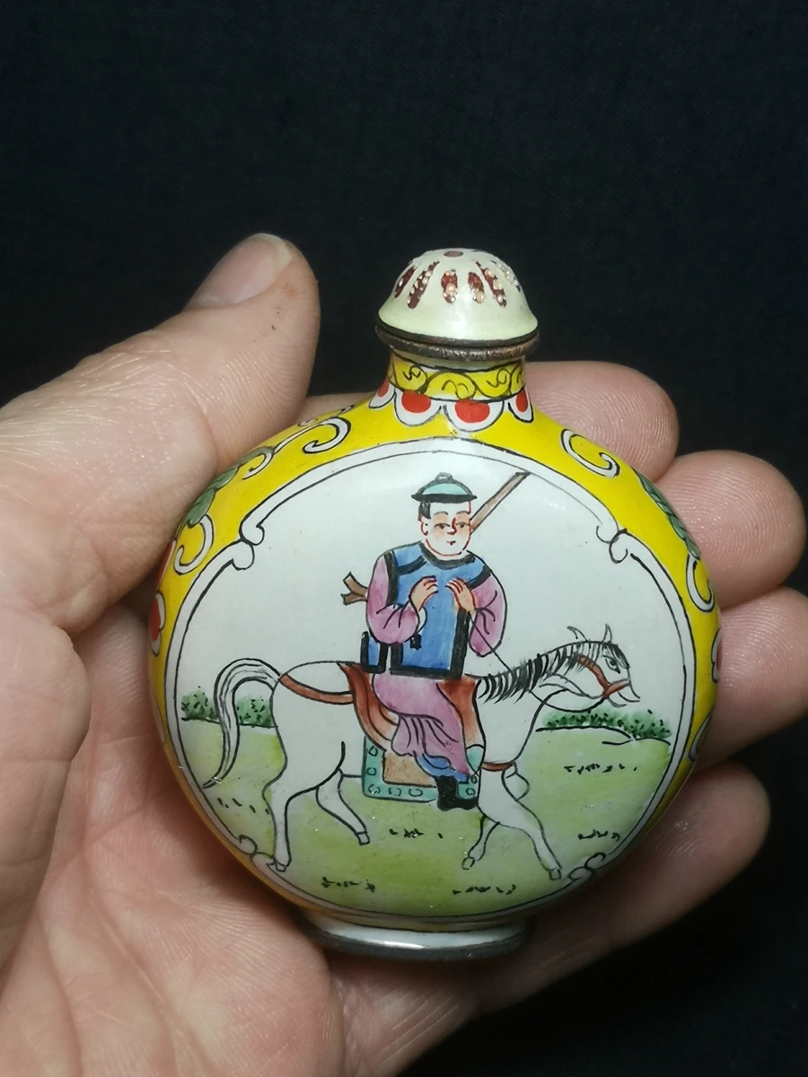 

Collection Vintage art Chinese Cloisonne Painting Riding Samurai Snuff Bottle