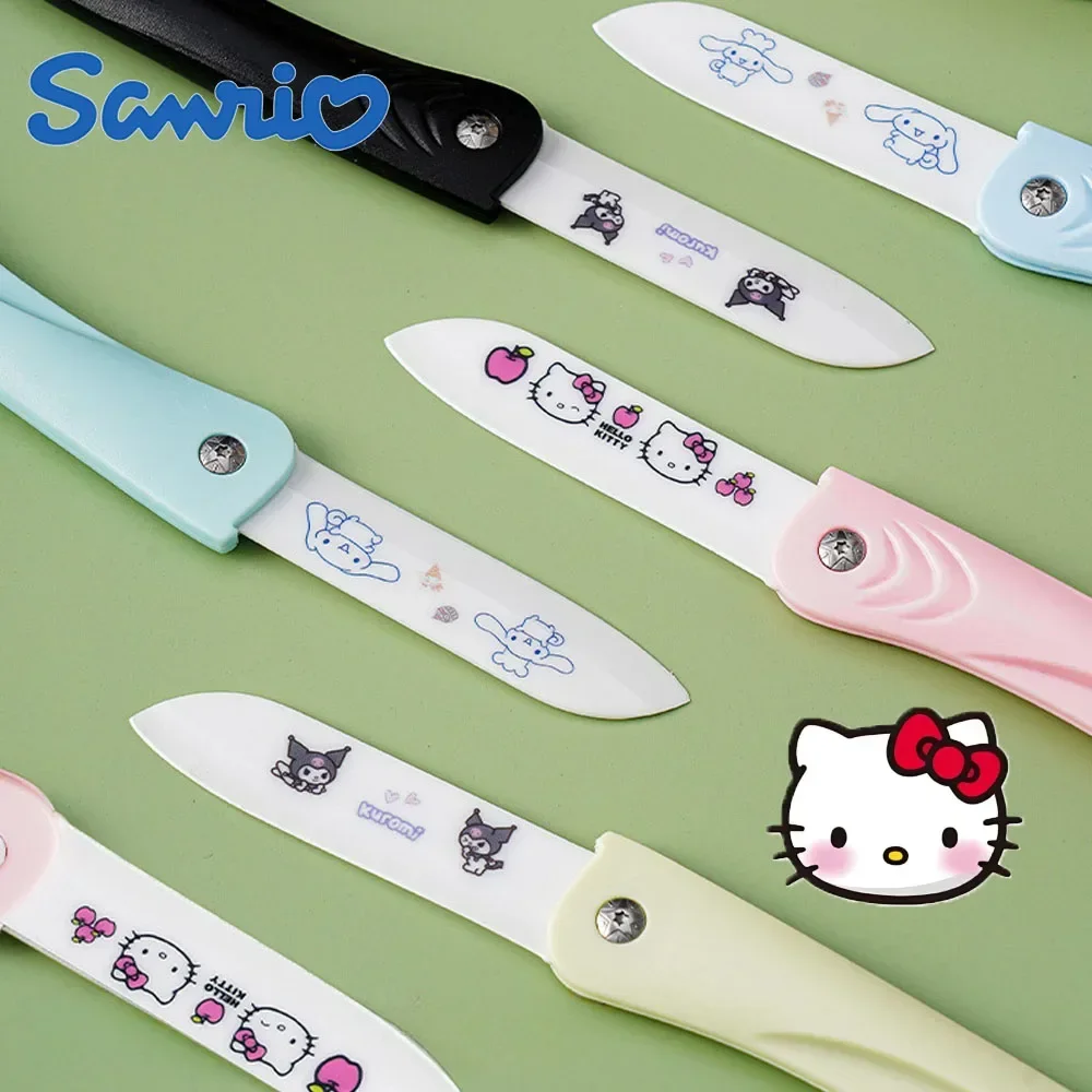 MINISO Kuromi Ceramics Folding Home Fruit Knife Kawaii Anime Cartoon Exquisite Travel Household Peeler Food Ceramic Knife Gift