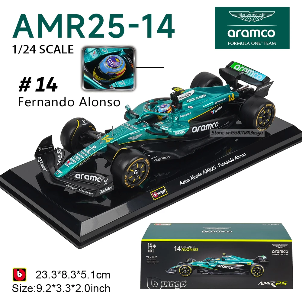 

Bburago 1:24 F1 2025 Aston Martin AMR25 14# Fernando Alonso 18# Lance Stroll Alloy car model material Sports Gift Simulation