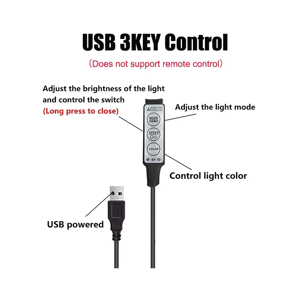 Contrôleur RGB 0.5m, câble de connecteur Mini USB 5V, variateur de ligne 4 broches, 3 touches pour bande lumineuse RGB 2835 5050 3528, lumières SMD