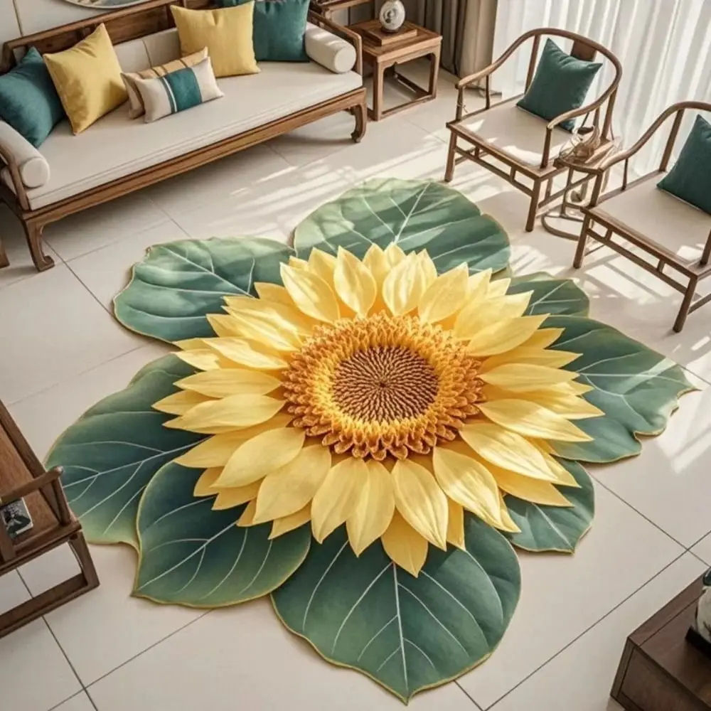 Portable Special-shaped Sunflower Carpet Soft Absorbent Sunflower Mat Non-slip 60x60cm Door Gasket Home Decoration