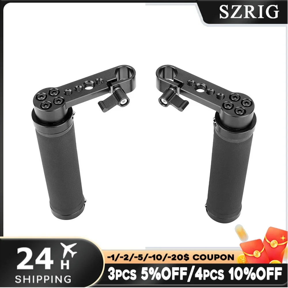 SZRIG Handgrip With 15mm Rod Leather-covered L Type 15mm Pole Clamp Handle With 1/4inch Holes For Dslr Monitor Cage Rig A Pair