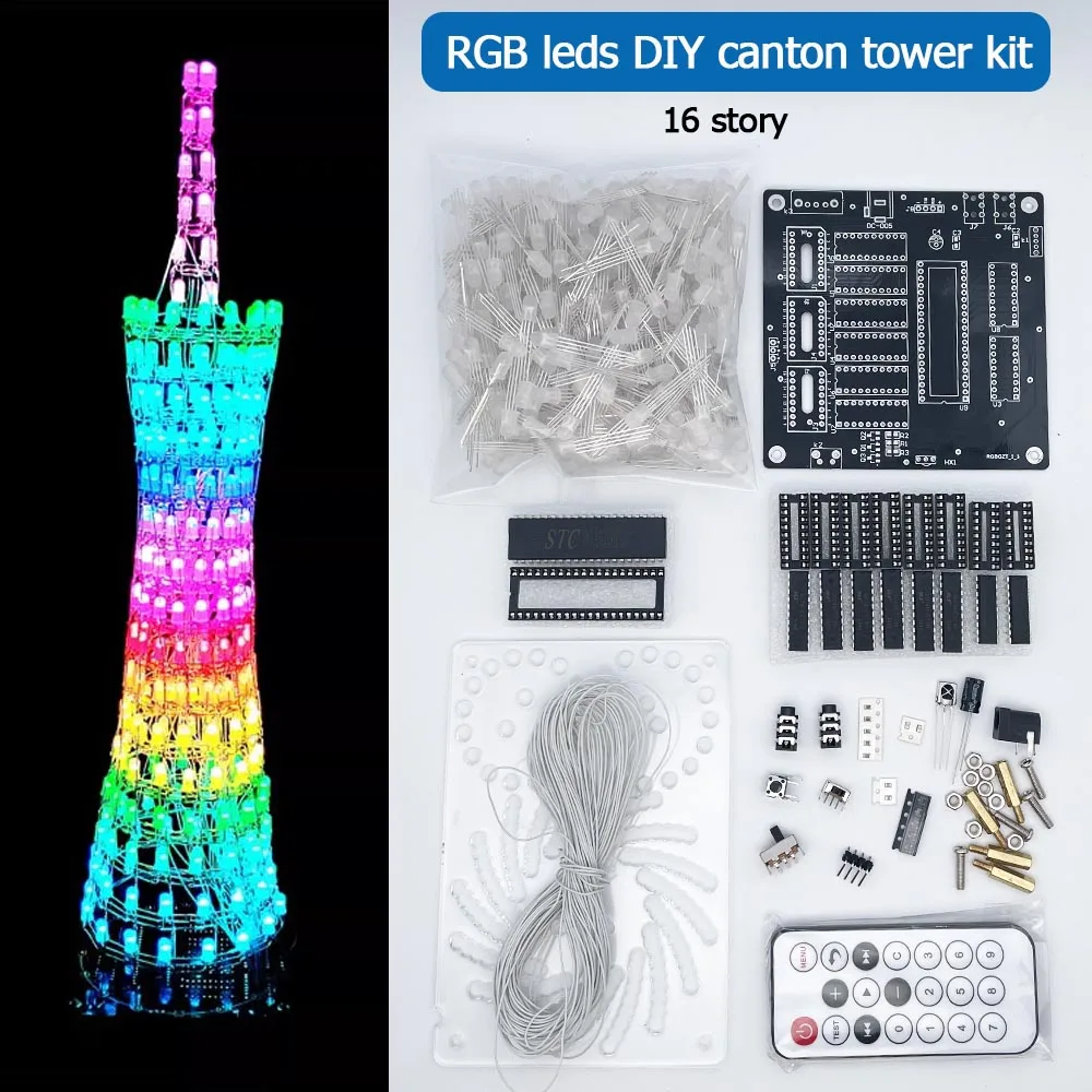 

DIY electronic soldering kit RGB LED canton tower 16layers 20kinds animation effects remote control(not assembled