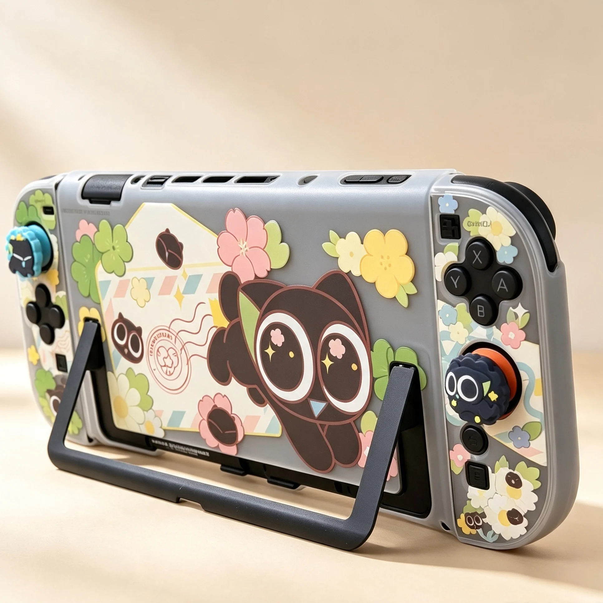 GeekShare Slim Protective Case + 4PCS Thumb Grip Caps Sets Compatible with Switch 2 (2025), NS2 Hard Shell Spring Letter