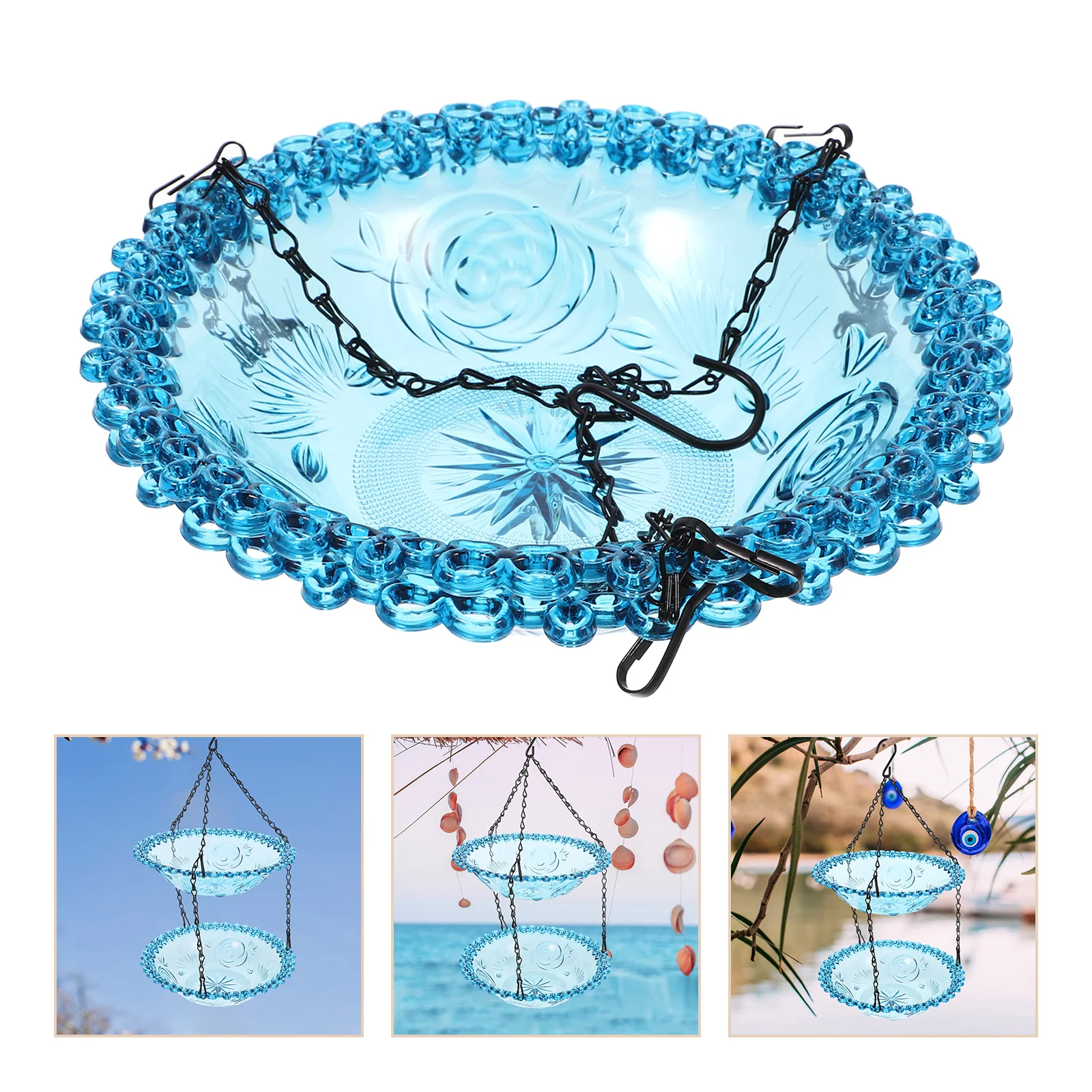 

Hanging Bird Feeder Outdoor Garden Decorative Metal Pp Durable Double Layer Bird Feeding Tool For Patio Balcony Yard