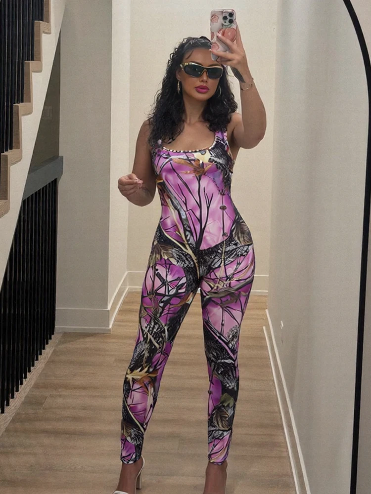 

Weird Puss сексуальный комбинезон с открытой спиной, женский комбинезон без рукавов с принтом ветки, полуночные тренировки, хипстерские эластичные уличные комбинезоны