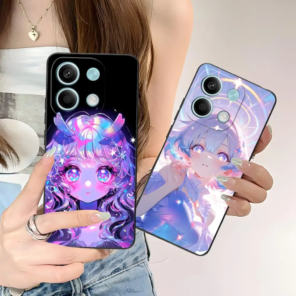 

Розовый чехол для мобильного телефона с аниме-девочкой для POCO F6 F5 F4 F3 F2 Pro GT C40, защитный чехол с цветным принтом, роскошный чехол для мобильных телефонов
