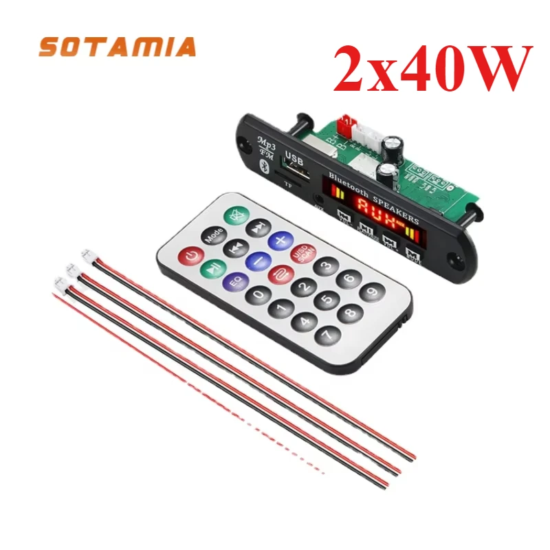 SOTAMIA 2x40W Power Amplifier Bluetooth MP3 Player Decoder Audio Board Color Screen with Recording Call Lossless Mother Board