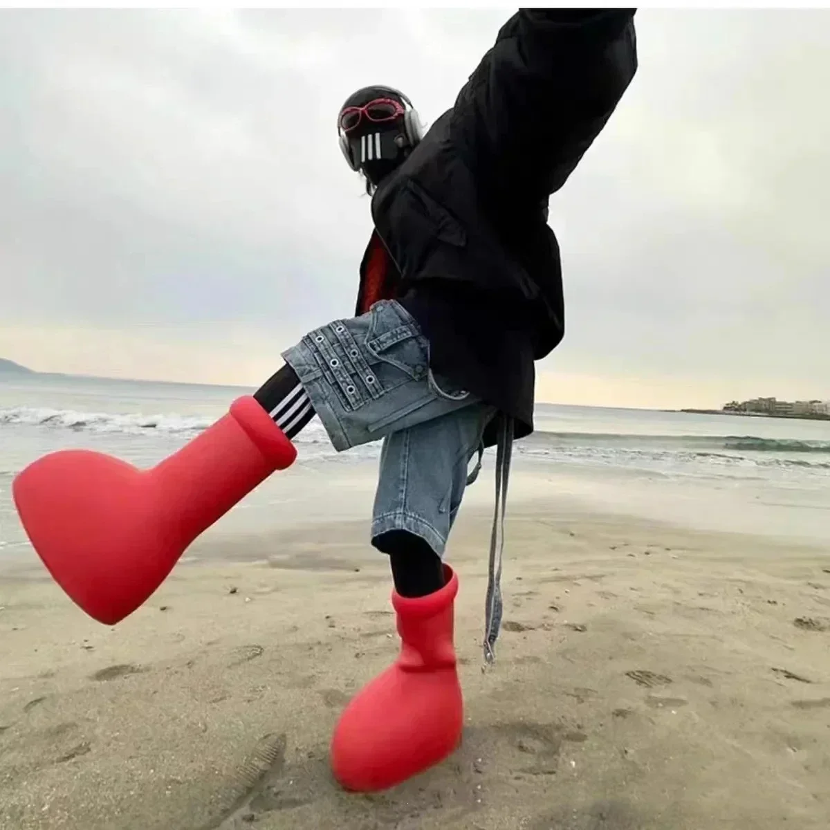 

2024 Astro Boy Plus Velvet The Same Style Red Boots High Top Round Toe Wear Mid-calf Rain Boots Thicken Water Proof Fashion Gift