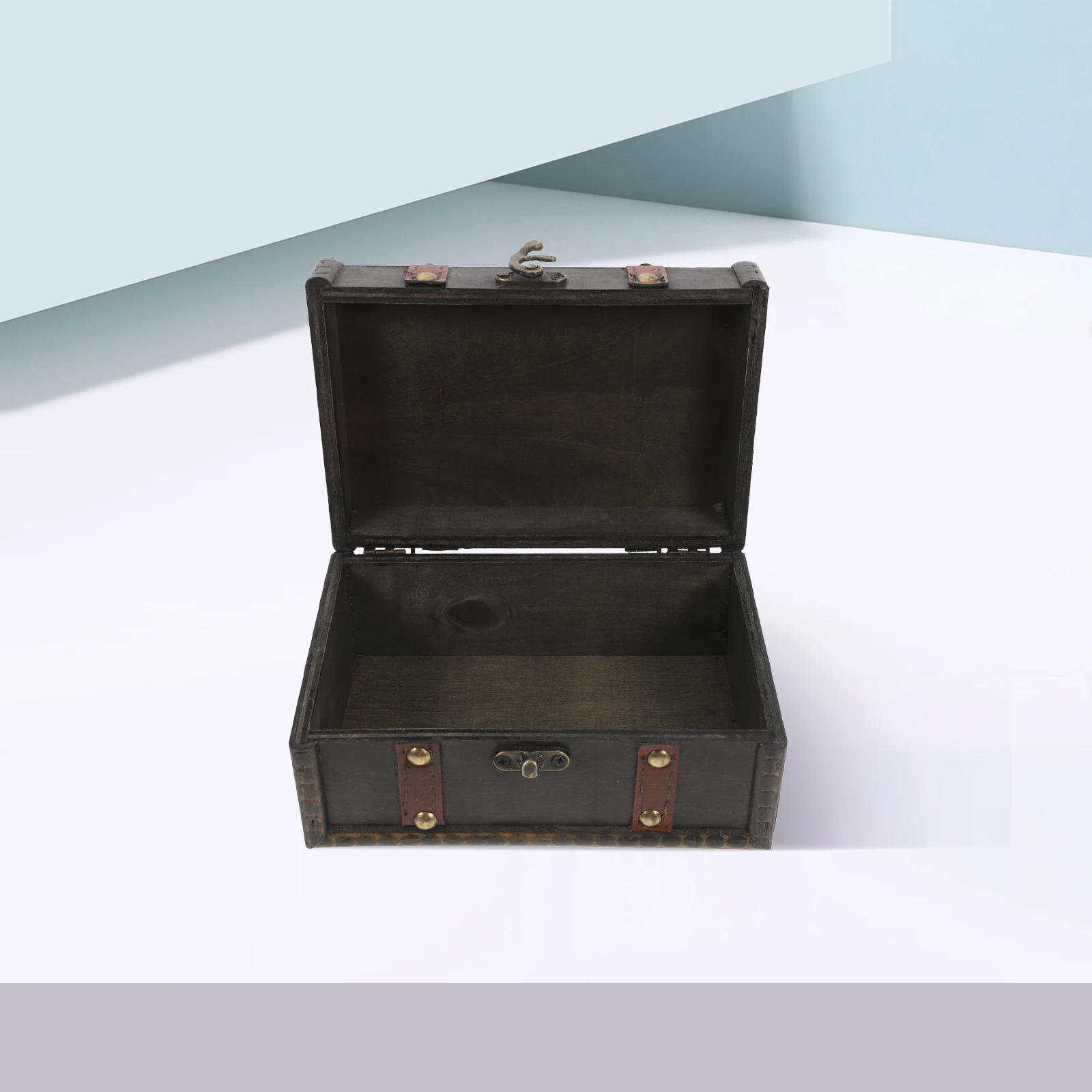 

Vintage Storage Box Dark Grey Pirate Chest Trinket Organizer Wooden Keepsake Decorative Jewelry Box File Folder