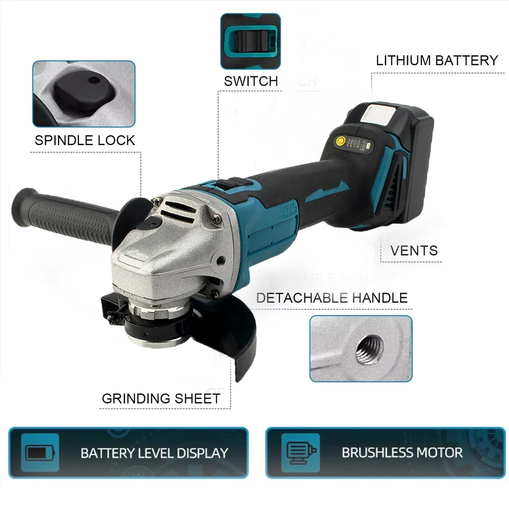 125mm Borstelloze Haakse Slijper Draadloze Elektrische Haakse Slijper Power Tool Polijsten Snijmachine voor Makita 18V Batterij pin