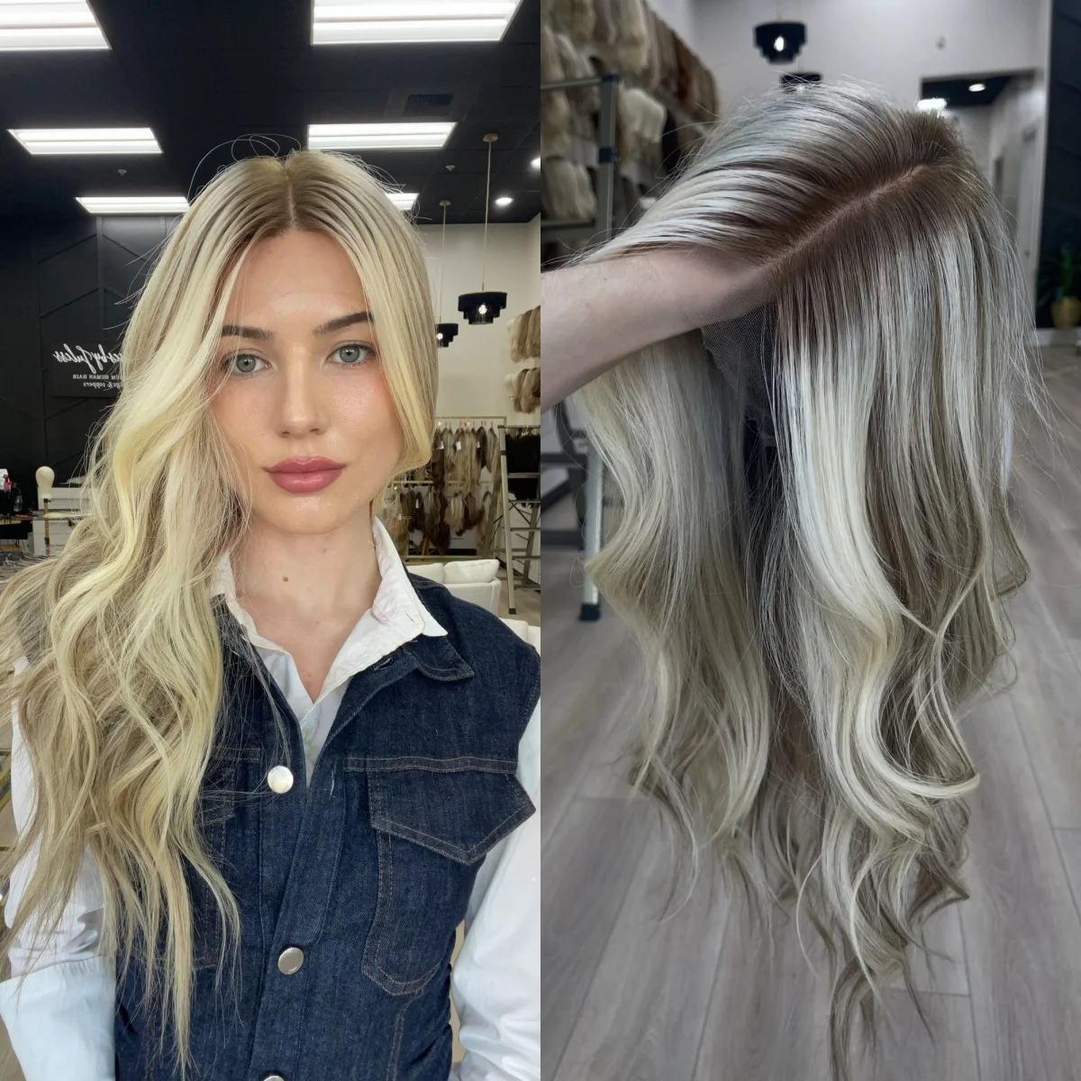 28 Inches Glueless Wig Preplucked Hairline Wig Premium Quality Ombre Ash Blonde Synthetic Lace Front Wig Loose Wave Long Wigs