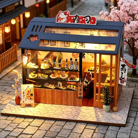 Casa Diy Wooden Miniature Doll House Small House Kit 3D Puzzle Assembly Building Toys With Furniture LED Lights Dollhouse Gifts