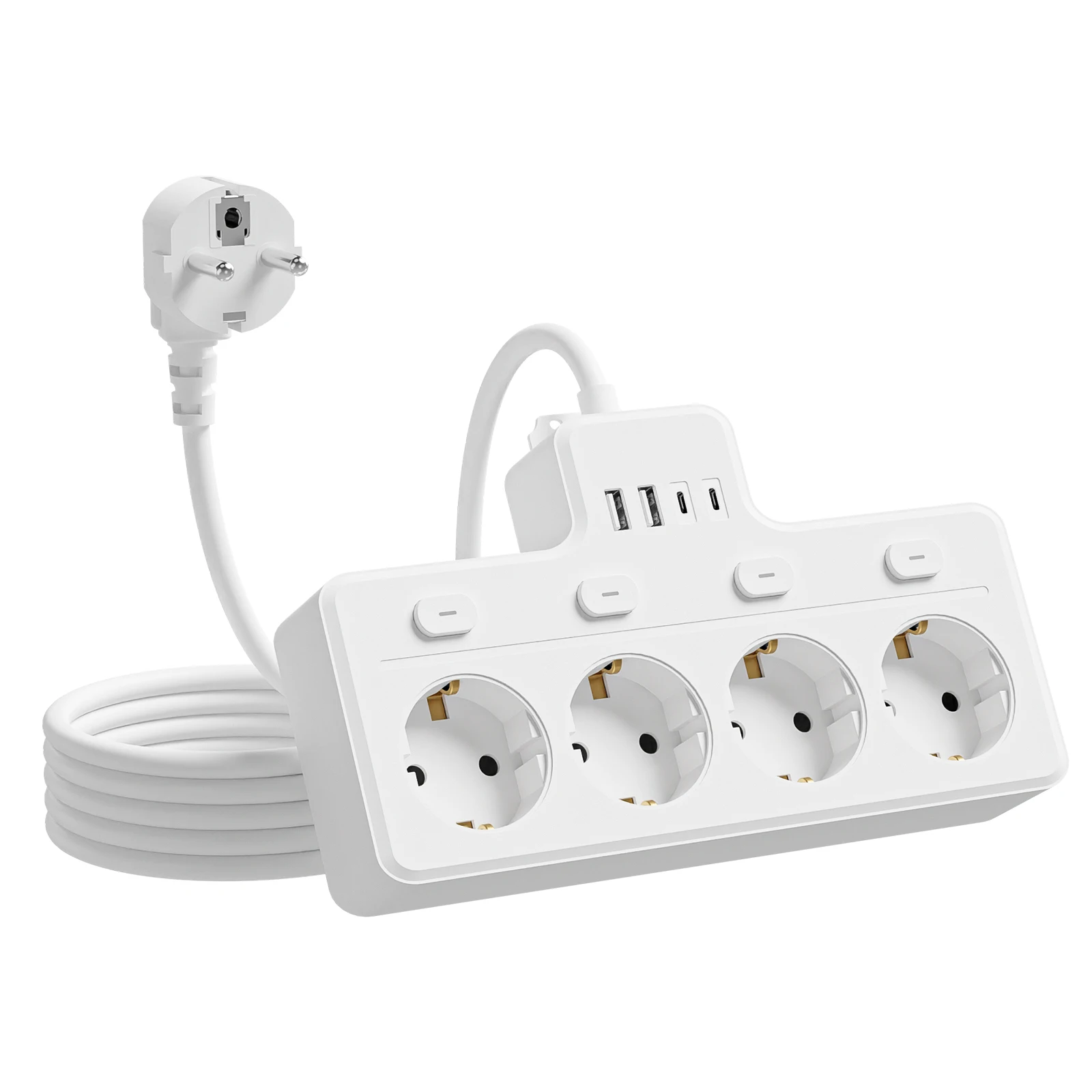 لوحة طاقة 8 في 1 من الاتحاد الأوروبي، لوحة توصيل سلك تمديد الطاقة متعددة المفاتيح، 4 مقابس تيار متردد، 2 USB 2 Type-C، ثابت شحن جدار سطح المكتب