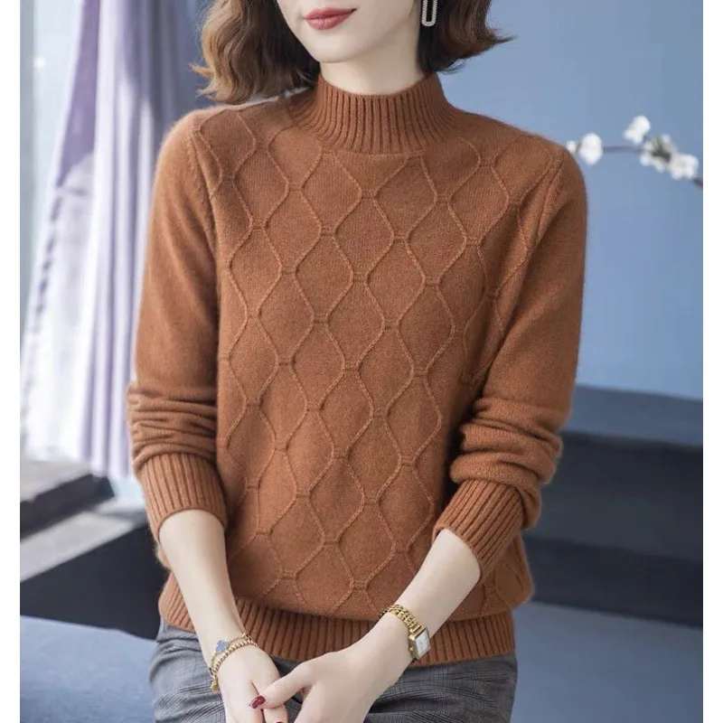 Casual Solid Color Half High Neck Pullover Fashion Autumn Winter Knitted Base Sweater Warm Women Bottoming Tops свитер женски