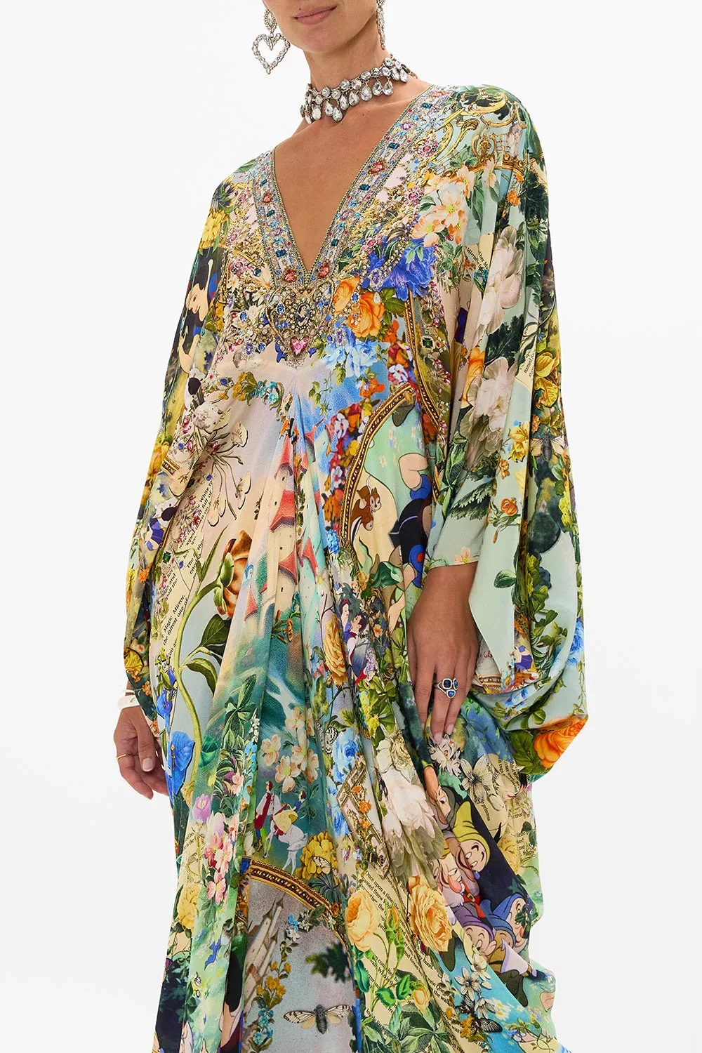 Women's Dress 2024 New Spring Summer Silk Printed Diamonds V-neck Slim Vintage Long Sleeve Robes for Holiday