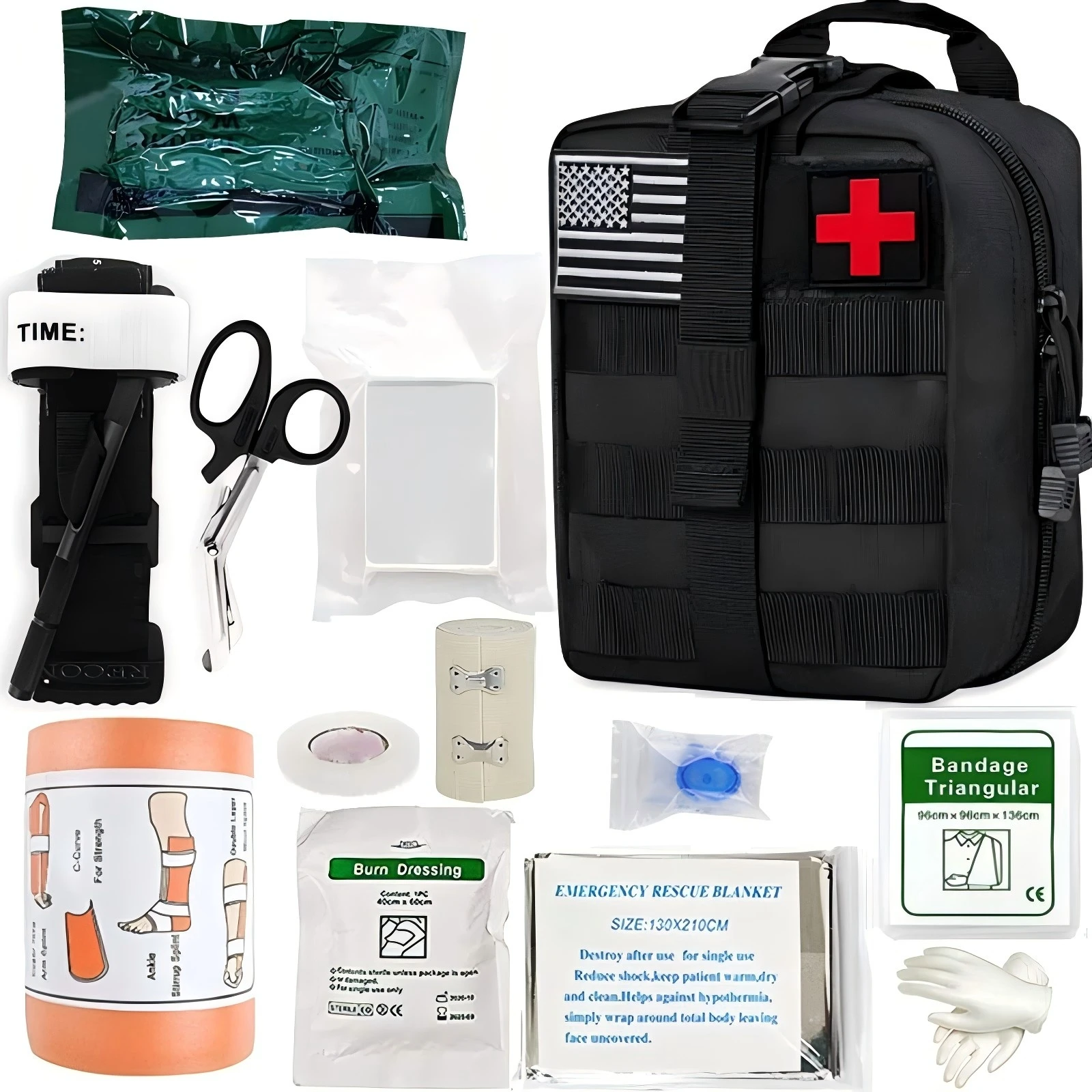 ポータブル止血帯応急処置キットキャンプ-ifak-ポーチモール付き、キャンプハイキングや釣り用のサバイバルポーチアウトドアハイキングキット
