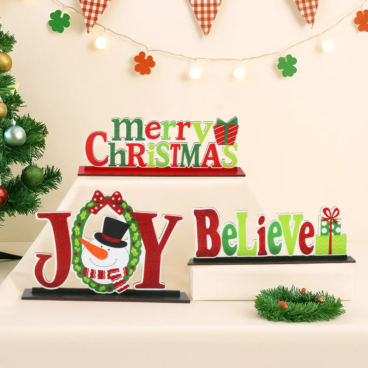 

6/3pcs Christmas Wooden Table Decorations Merry Christmas Sign Table Centerpiece Xmas Ornaments Navidad Natal New Year Gift 2026