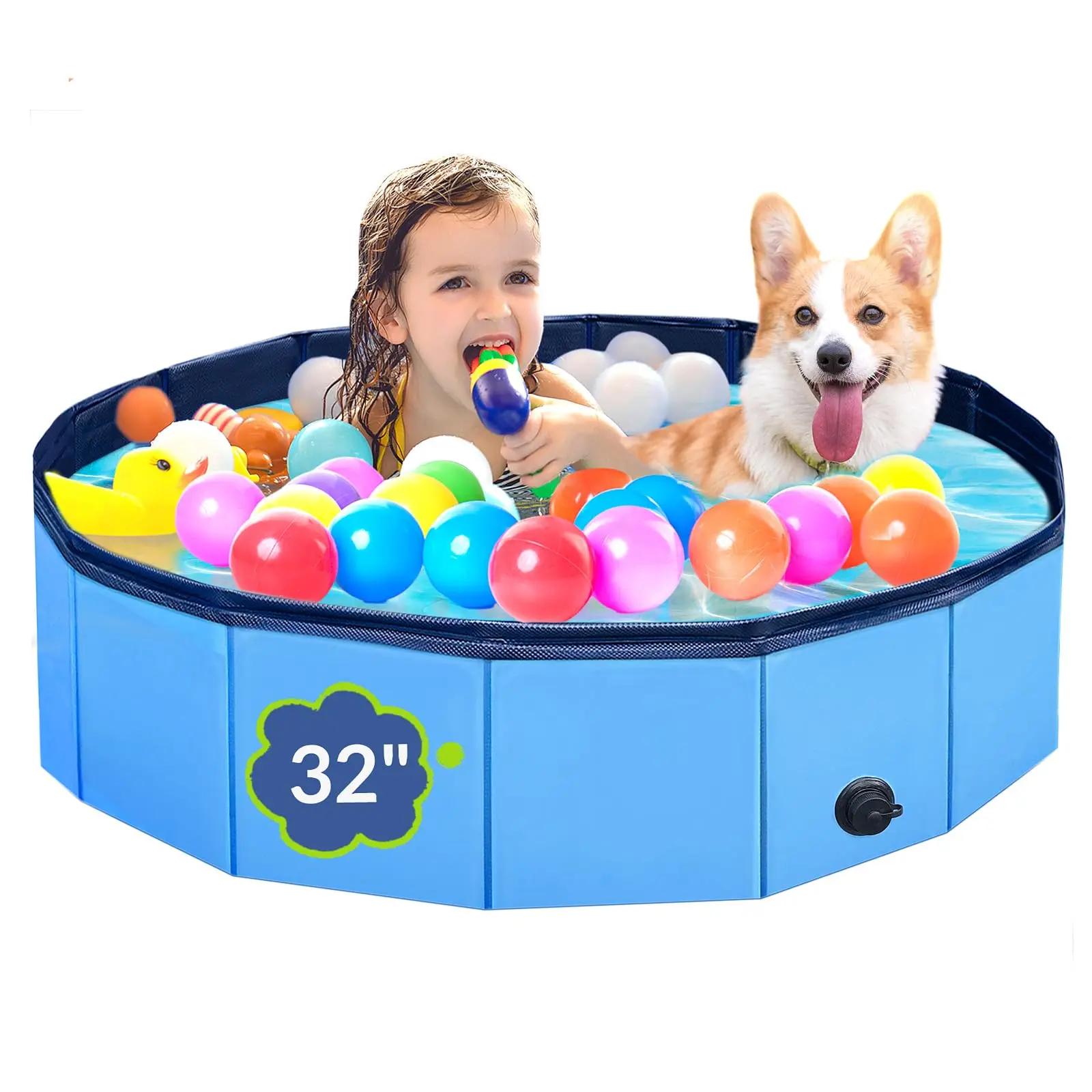

Dog Pool, foldable pet Pool, hard plastic foldable for small dogs, cats and ducks Quick setup and drain hole (32x8 inches)