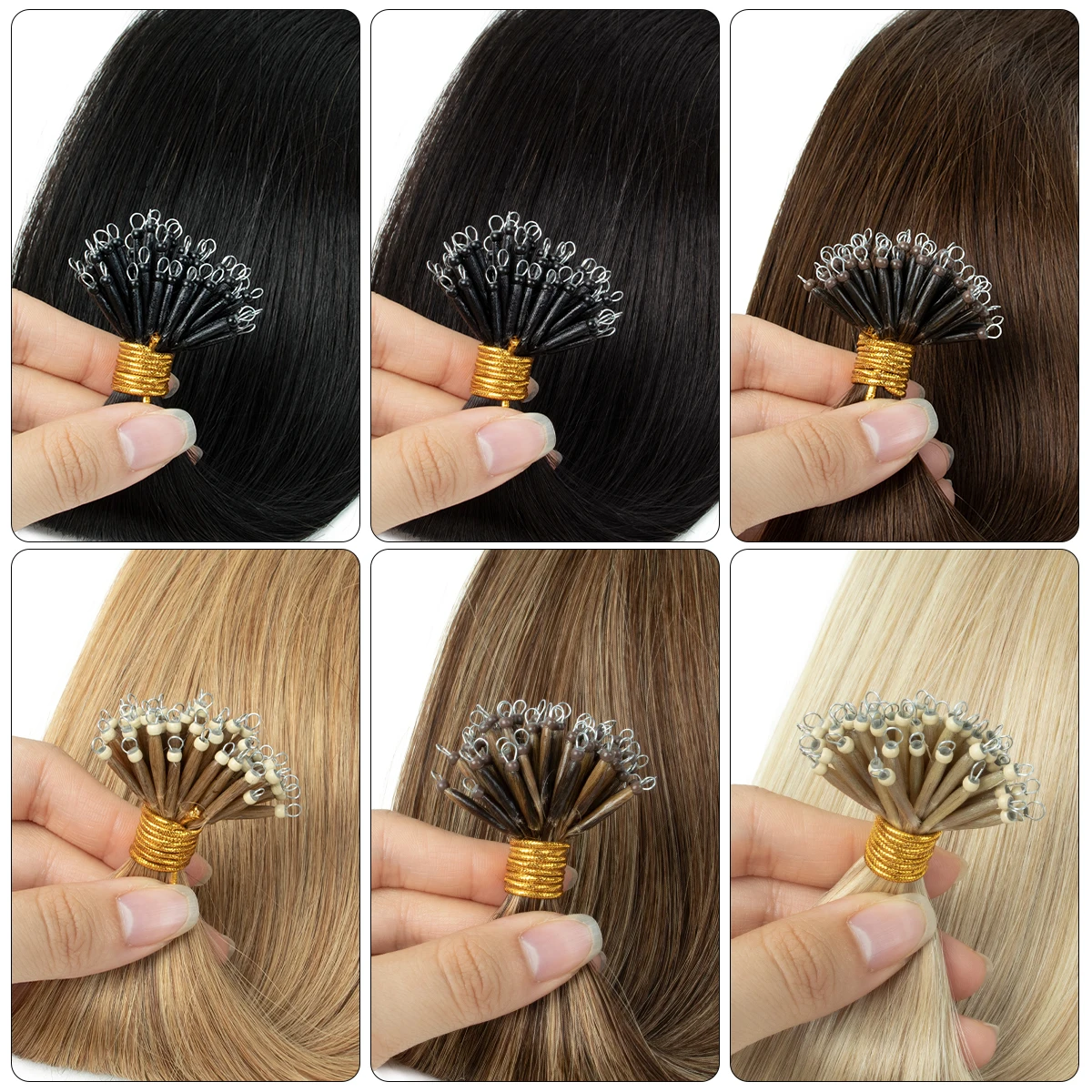 Capelli umani Nano Anello Estensioni dei capelli Lisci Micro Perline Anello Estensione dei capelli Macchina-Remy 50 fili/pacco 30 G/pacco Nano Punta
