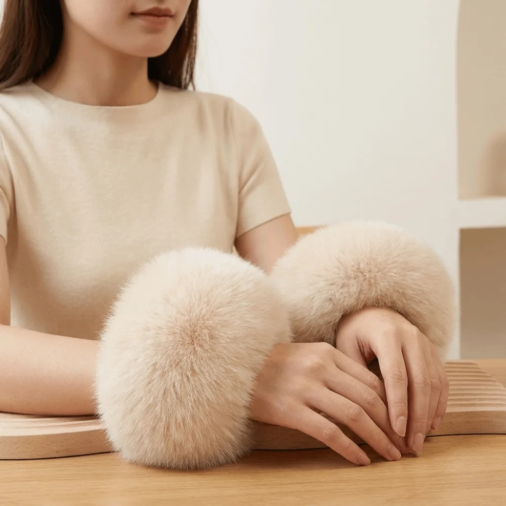 Comfortable Solid Color Faux Fur Wrist Cuffs Keep Warm Elastic Sleeve Cuffs Decorative Soft Jacket Arm Warmers Girl