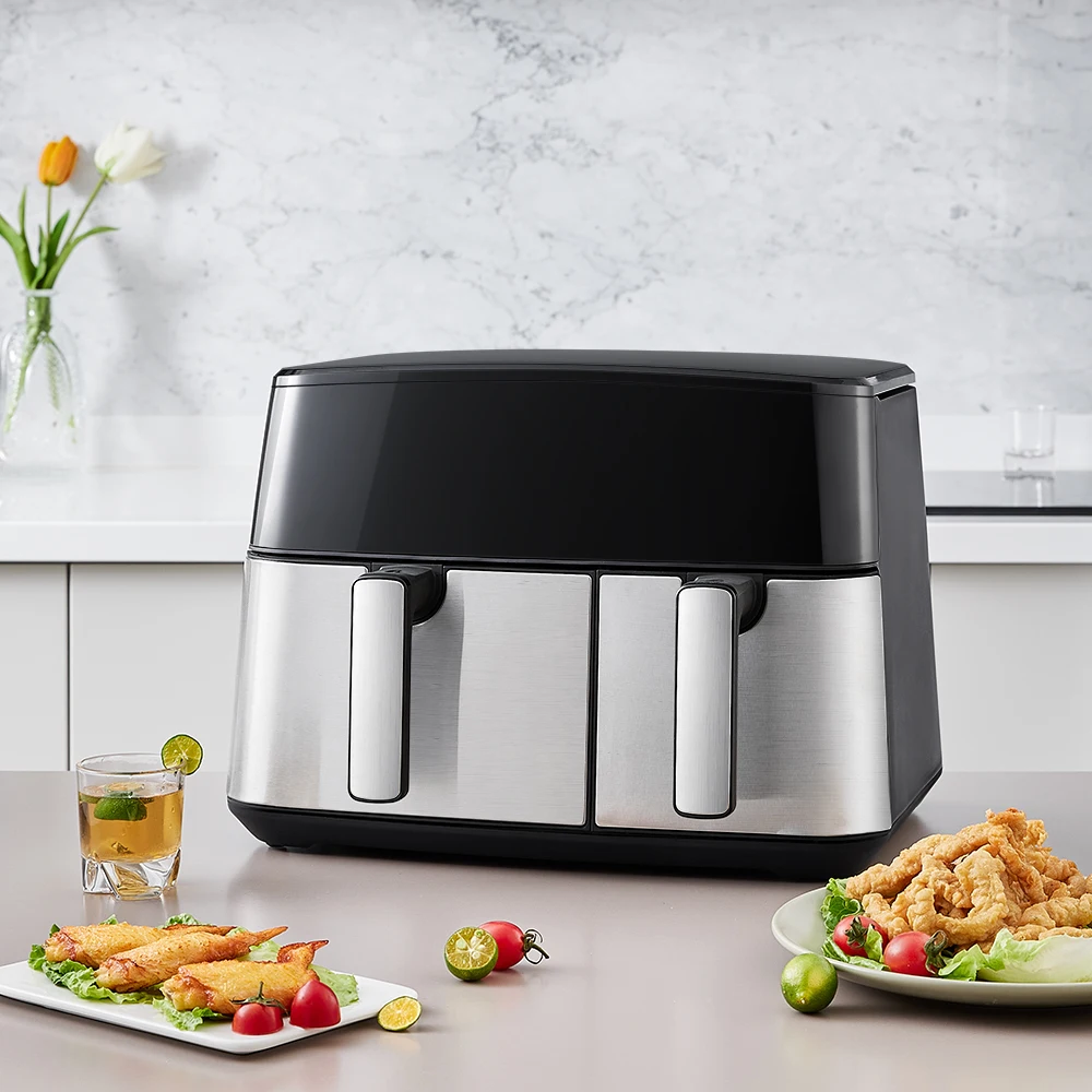 KOMORE 6.5L+3.5L Touch Screen Dual Basket Air Fryer with 60 Minutes Timer & 80°C-200°C Adjustable Temperature