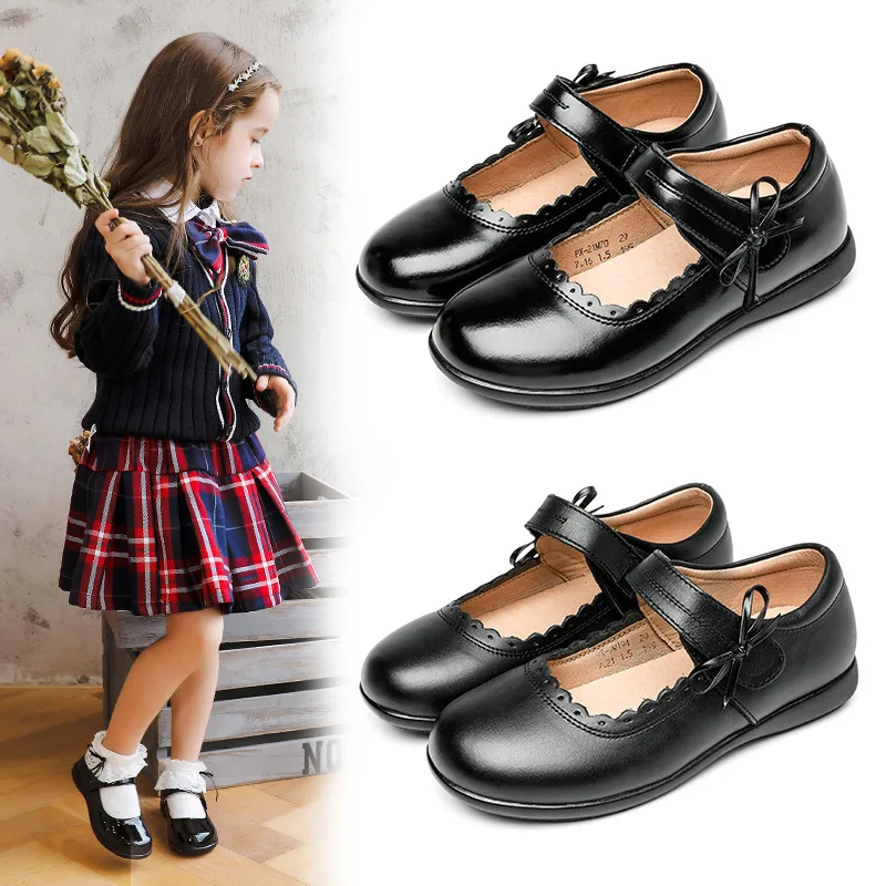 School Black genuine Leather Shoes Kids Girls Princess Performance Shoes Autumn Children's Student Dance Shoes Chaussure Fille