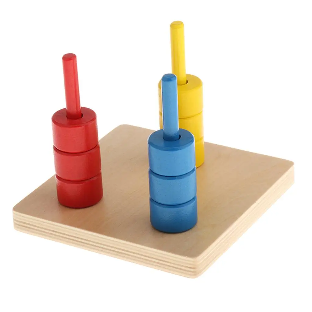 Dischi in materiale Montessori in legno a 3 colori, giocattoli per tasselli per bambini realizzati a mano