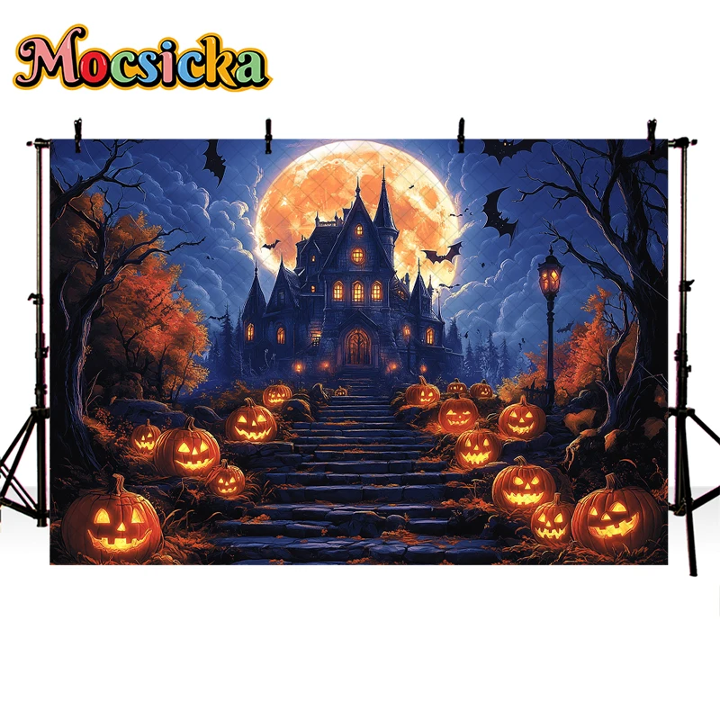 Mocsicka-خلفية تصوير للهالوين ، قلعة الرعب ، غابة ، يقطين ، عيد ميلاد ، صورة عائلية ، خلفية ، استوديو صور ، ديكور للأطفال