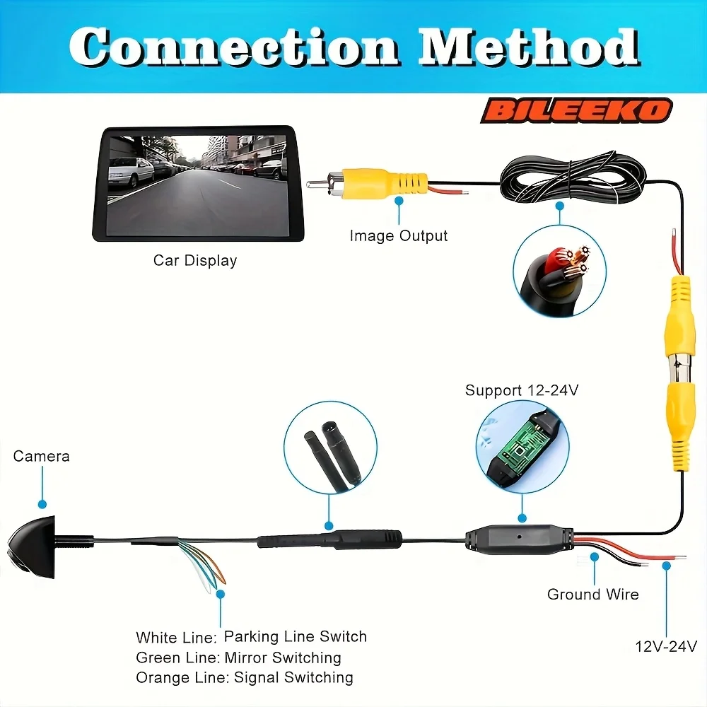 سيارة الرؤية الخلفية كاميرا احتياطية عكس كاميرا لموقف السيارات للرؤية الأمامية/الجانبية/الخلفية عدسة عين السمكة مع التحكم في توجيه مرآة AHD/CVBS #4