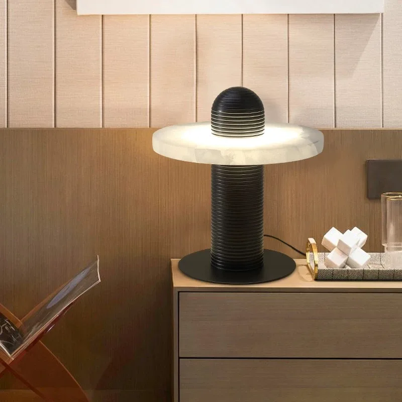 Reception Modern retro alabaster desk lamp in natural marble for living room and study